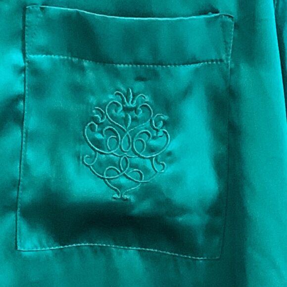 Delicates Pajama Set Womens LARGE Green Satin Long Sleeve Elastic Waist PJs - Picture 5 of 16